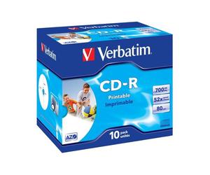 Verbatim AZO Full Face Printable 52x CD-R 700MB - 10 Discs in Jewel Cases