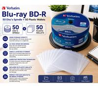 Verbatim BD-R 25GB 6X Blu-ray Blank Discs 50 Pack + 50 Wallets - Free Delivery