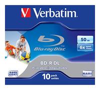 Verbatim BD-R DL 50GB 6 x Wide Printable 10 Pack Blank Blu-Ray Discs (Jewelcase)