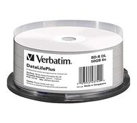 Verbatim BD-R DL 50GB 8X Blu-ray Recordable Media Disc DataLifePlus White Inkjet Hub Printable - 25pk Spindle - 97334