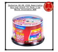 Verbatim BD-RE 25GB Rewritable Blu-ray Discs 53 Pack 1-2x White Printable NEW