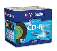 Verbatim CD-R Blank Discs 700MB 80min 52X Recordable Disc for Data and Music with Digital Vinyl Surface - 10pk Slim Case Blue/Green/Orange/Pink/Purple