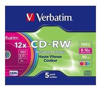 Verbatim CDRW-80 (8x-12xx) 5pk Slim Jewel Case - hi-speed coloured