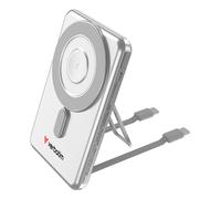 Power Bank with Magnetic Wireless Charging, Two Cables and Stand, Silver