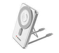 Power Bank with Magnetic Wireless Charging, Two Cables and Stand, Silver