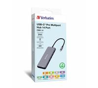 Verbatim CMH-14 USB Type-C HDMI RJ-45 USB 2.0 USB 3.2 Gen 1 (3.1 Gen 1) Type-A USB 3.2 Gen 1 (3.1 Gen 1) Type-C USB... MicroSD (TransFlash) SD 5000 Mbit/s 60 Hz Silver