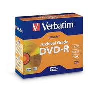 Verbatim DVD-R 4.7GB 16X UltraLife Gold Archival Grade - Branded Surface and Hard Coat - 5pk Jewel Case
