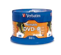 Verbatim DVD-R 4.7GB 16X White Inkjet Printable with Branded Hub, 50-Disc