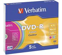 Verbatim DVD-R AZO 4.7 GB - 16x Burning Speed, Slim Case, 5 Pack, Multicoloured
