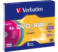 Verbatim DVD+RW 4.7 GB - 4x Burning Speed, Long Service Life, Scratch Protection, Slim Case, 5-Pack