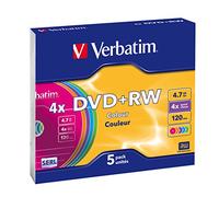 Verbatim DVD+RW 4.7 GB - 4x Burning Speed, Long Service Life, Scratch Protection, Slim Case, 5-Pack