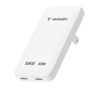 Verbatim 65W GaN USB-C Charger, Slim Fast Wall Charger, Dual USB-C Power Delivery (PD), Travel Charger for MacBook, iPhone, iPad, Samsung 30281