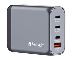 Verbatim GNC-100 GaN Charger 100W with 2 x USB-C PD 100W / 1 x USB-C PD 65W / 1 x USB-A QC 3.0 (EU/UK/US)