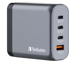Verbatim GNC-140 GaN Charger 140W with 2 x USB-C PD 140W / 1 x USB-C PD 20W / 1 x USB-A QC 3.0 (EU/UK/US)
