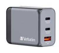 Verbatim GNC-65 GaN Charger 65W with 2 x USB-C PD 65W / 1 x USB-A QC 3.0 (EU/UK/US) Indoor AC 20 V Black Grey