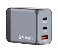 Verbatim GNC-65 GaN Wall Charger, 3-Port, UK/US/EU Compatible, 2X USB-C 65w PD 3