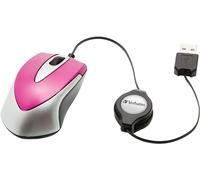 Verbatim Go Mini - USB Optical Travel Mouse with Retractable Cable, hot pink, 99999