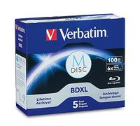 Verbatim M DISC BDXL 100GB 6X with Branded Surface Blank Blu-Ray Recordable Media - 5pk Jewel Case Box,Blue