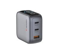 Verbatim Mini GaN Charger with Display - 65W 3-Port Wall Charger with USB Cable