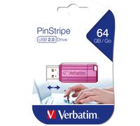 Verbatim PinStripe USB flash drive 64GB - USB 2.0 - USB memory stick - for laptop notebook ultrabook TV car stereo - USB 2.0 stick - data-stick with sliding mechanism - hot pink