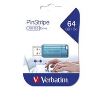 Verbatim PinStripe USB flash drive 64GB - USB 2.0 - USB memory stick - for laptop notebook ultrabook TV car stereo - USB 2.0 stick - data-stick with sliding mechanism - carribean blue
