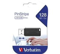 Verbatim PinStripe - USB Drive 128 GB - Black. Capacity: 128 GB Device interface: USB Type-A USB version: 2.0 Read speed: 10 MB/s Write speed: 4 MB/s. Form factor: Cap. Weight: 8.6 g. Product colour: