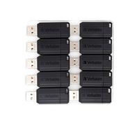 Verbatim USB Drive Pinstripe 16GB Push/Pull Black Pack of 10 49046