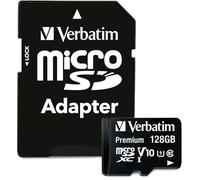 Verbatim Premium microSDXC memory card in dapter - 128 GB - black - SD card for Full-HD video recording - water-repellent & shockproof - SD memory card for camera smartphone tablet