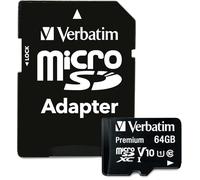 Verbatim Premium U1-64 GB microSDXC Memory Card, incl. Adapter, Class 10, up to 90 MB/s Reading Speed, black