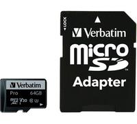 Verbatim Pro Class 10 U3 V30 microSD Memory Card with SD Adapter - 64GB