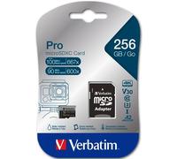Verbatim Pro U3 Micro SDXC Memory Card 256GB with SD Adapter 47045