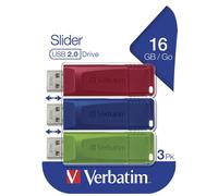 Verbatim Slider USB-flash-drive multipack 16GB - USB 2.0 - 3x USB memory stick - laptop notebook ultrabook TV car stereo - USB 2.0 stick - data-stick