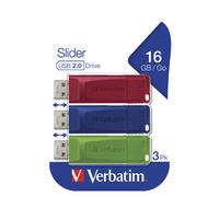 Verbatim Slider USB-flash-drive multipack 16GB - USB 2.0 - 3x USB memory stick - laptop notebook ultrabook TV car stereo - USB 2.0 stick - data-stick