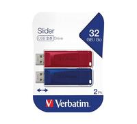 Verbatim Slider USB-flash drive multipack 32GB - USB 2.0-2x USB memory stick - for laptop notebook ultrabook TV car stereo - USB 2.0 stick - data-stick with sliding-mechanism - red blue