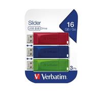 Verbatim Slider USB-flash-drive multipack 16GB - USB 2.0 - 3x USB memory stick - laptop notebook ultrabook TV car stereo - USB 2.0 stick - data-stick