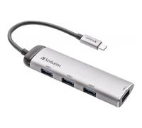 Verbatim USB-C Multiport Hub, USB C Adapter Made Aluminum for Laptops MacBooks and Smartphones, Multimedia Adapter Plug with Four USB 3.2 Gen 1 Ports - Silver