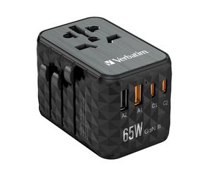 Verbatim UTA-05 65W GaN III Universal Travel Adapter with 2 x USB-C PD & QC 4+ & 2 x USB-A ports