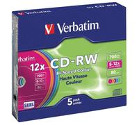 Verbatim Verbatim CDRW-80 (8x-12xx) 5pk Slim Jewel Case - hi-speed coloured (CD)