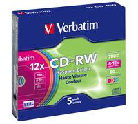Verbatim Verbatim CDRW-80 (8x-12xx) 5pk Slim Jewel Case - hi-speed coloured (CD)