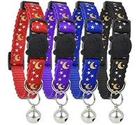 Verbesserte Version â€“ Katzenhalsband Sterne und Mond, 4er-Pack, reflektierend mit Glöckchen, solide und sichere Halsbänder für Katzen, Nylon, Kitty Halsbänder, Breakaway Katzenhalsband, kostenloser