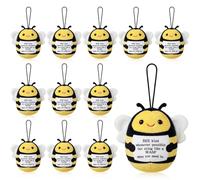 VercanMonth 12 Pcs Bee Stuffed Toys Positive Gifts Bee Keychain Plush Doll with Inspirational Quotes Encouragement Birthday Motivational Gifts for Friends Colleague Staff Bags Charm Decor