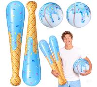 VercanMonth 4 Pcs Inflatable Baseball Set Include 2 Piece 10 Inch Beach Baseball and 2 Piece 17 Inch Inflates Bat Pool for Fun Birthday Party Beach Fun Sports Activities