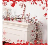 VercanMonth 5 ft Christmas Candy Garland with LED Lights Flexible Artificial Berry Decoration Christmas Candy Berry Garland Decoration for Fireplace Mantle Wall Table Indoor Outdoor Door