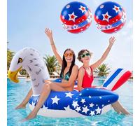 VercanMonth 60 Inch Inflatable Eagle Pool Float with 2 Beach Balls Patriotic Independence Day Decorations Oversized Stars and Stripes Water Lounge Heavy Duty PVC for Summer Beach Party Supplies