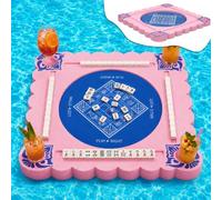 VercanMonth Floating Mahjong Table for Pool, EVA Water Game Board with Tile Slots and Drink Holder for Card, Dominoes, Poker, Adult, Summer and Beach Party, 29.5 x 29.5 Inch(Chinese Characters)