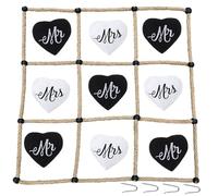 VercanMonth Tic Tac Toe Bean Bag Game Set - 3 x 3 ft Outdoor Wedding Game with 10 Heart Shaped Mr Mrs Cornhole Bags & V Shaped Ground Nails, Traditional White and Black