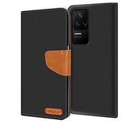 Verco Phone Wallet Case compatible with the Xiaomi Poco F4, Canvas Faux Leather Book Cover for the Xiaomi Poco F4 Flip Case Bag Hinged - Black