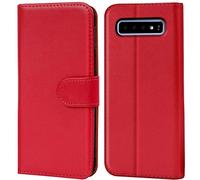 Verco Wallet Case for Samsung Galaxy S10 Book Cover with Magnetic Closure compatible with Galaxy S10 Flip Case with Card Slots Faux Leather - Red
