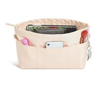 Vercord Premium Nylon Purse Organizer Tote Handbag Insert Organizers Bag in Bag Zipper 13 Pockets Beige Large
