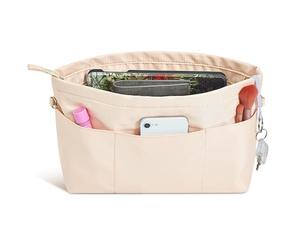 Vercord Premium Nylon Purse Organizer Tote Handbag Insert Organizers Bag in Bag Zipper 13 Pockets Beige Large